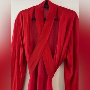 Vibrant Red Lafayette 148  Cardigan with tie straps for versatile styling.